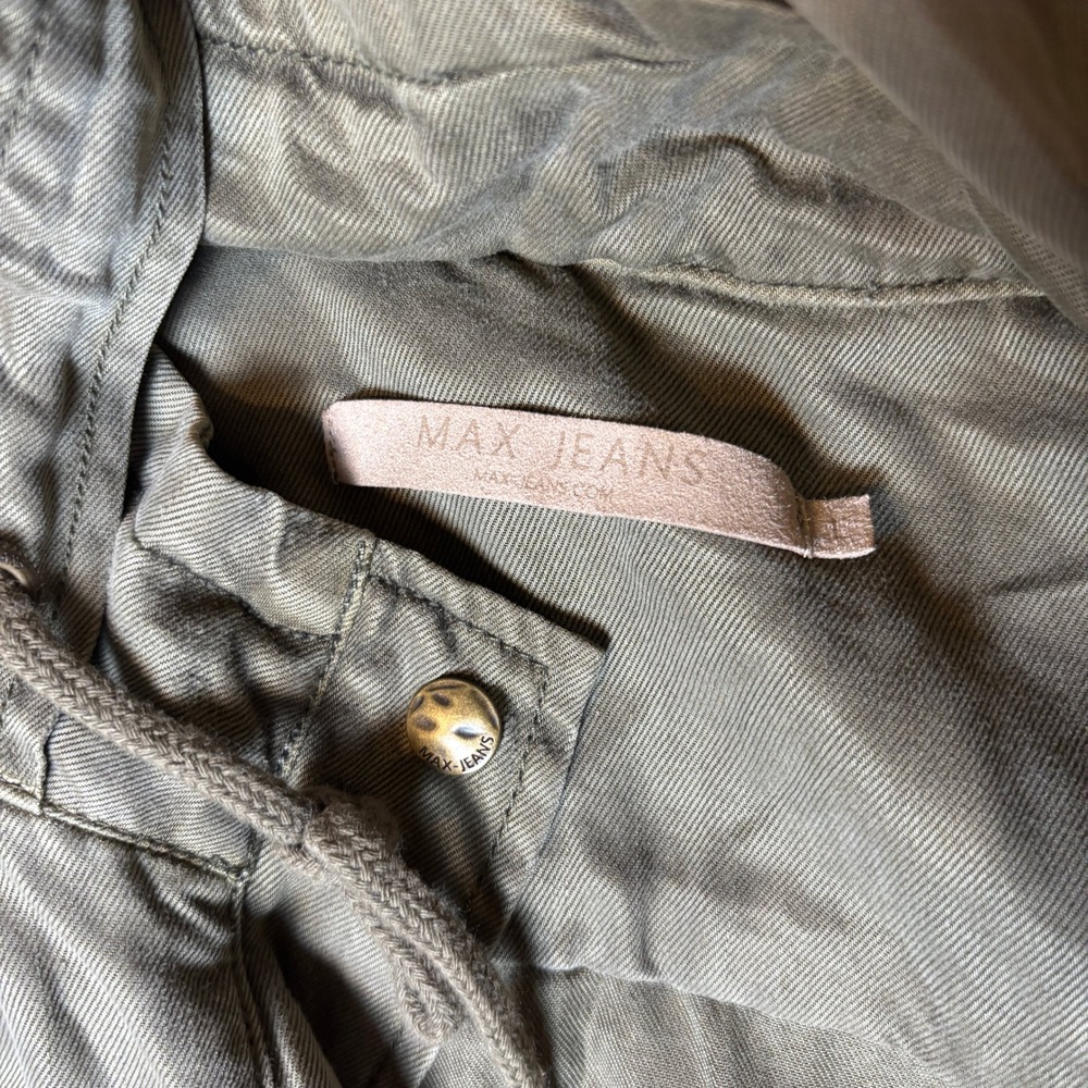 Max Jeans Green Hoodie Cinched Waist Military Cargo Parka Utility Jacket Women L - Picture 9 of 10